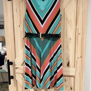 Sleeveless Stripes Tahari ASL with Belt Dress